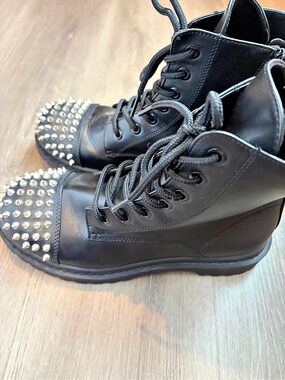 Torrid Stevie Spiked Studded Toe Combat Boot Black Plus Size 9W